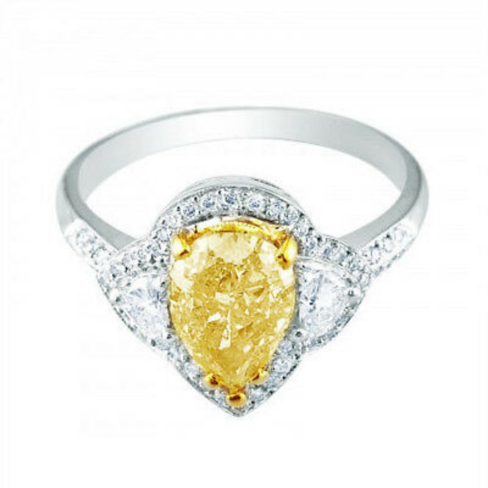 2.35 Carat Pear Shape Fancy Yellow Diamond Ring